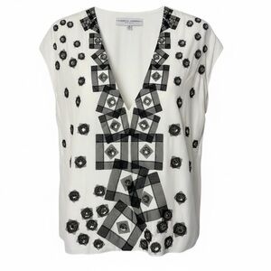 Carolina Herrera Silk Geometric Print Embellished‎ Blouse